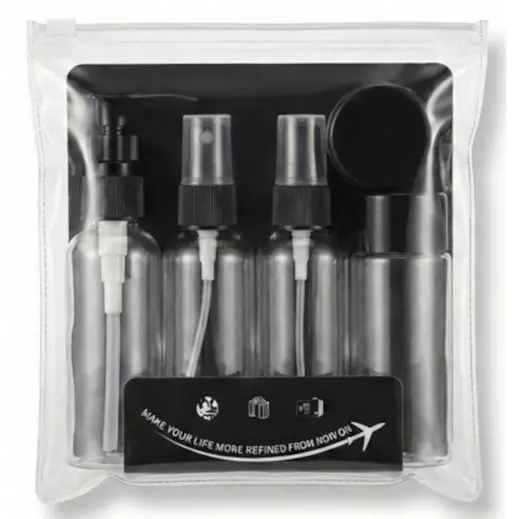 5-Piece Refillable Travel Bottle Set Black Pouch Front